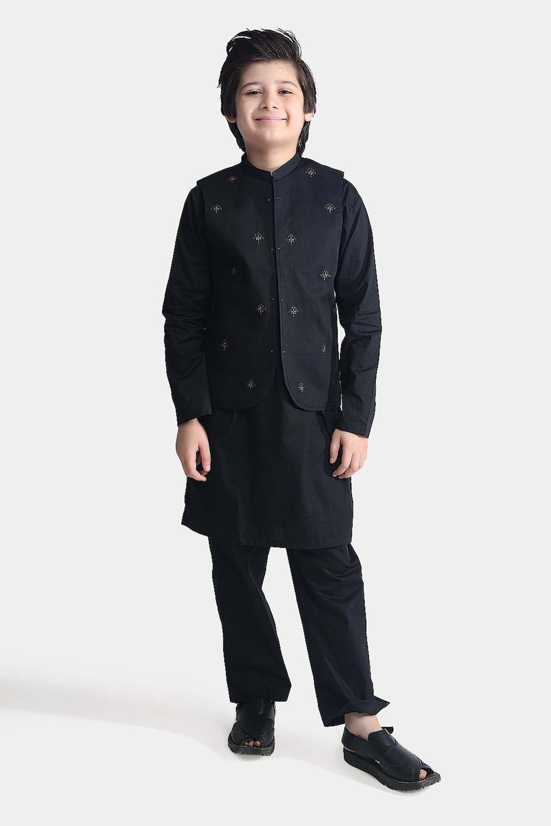 Boys Cotton Poplin 3 Piece Suit-BLACK