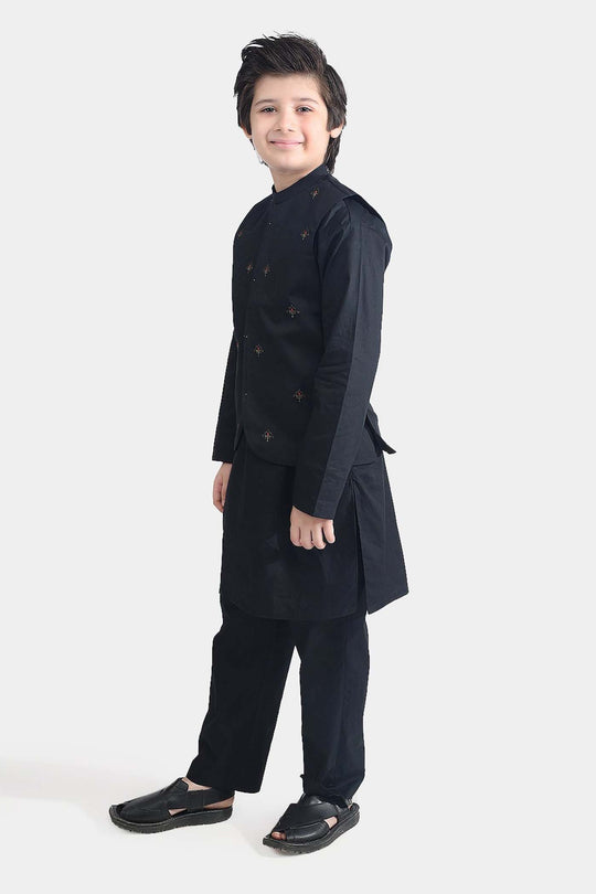 Boys Cotton Poplin 3 Piece Suit-BLACK