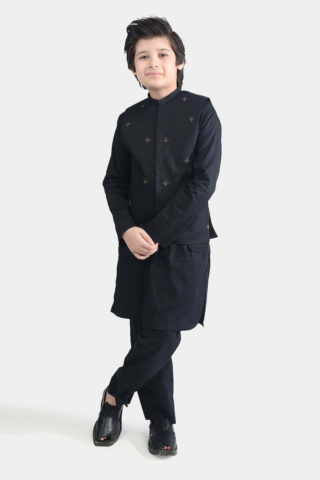 Boys Cotton Poplin 3 Piece Suit-BLACK