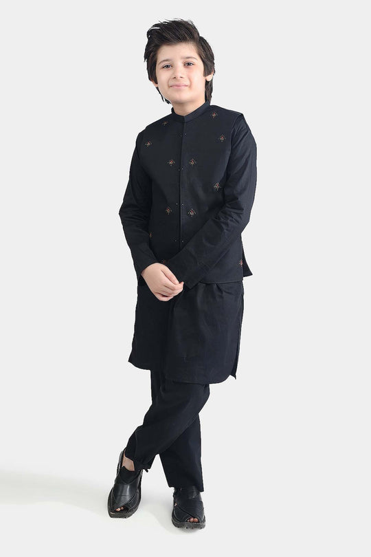 Boys Cotton Poplin 3 Piece Suit-BLACK