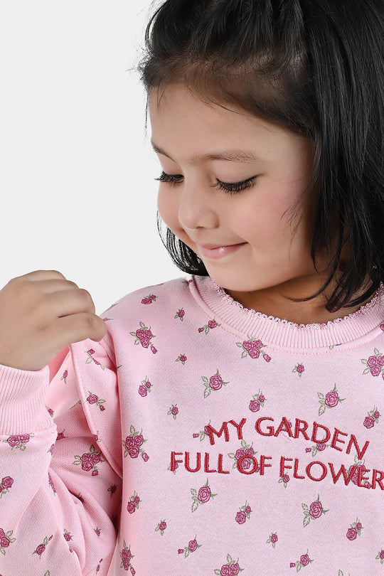 Girls Fleece 2 Piece Suit My Garden - Pink