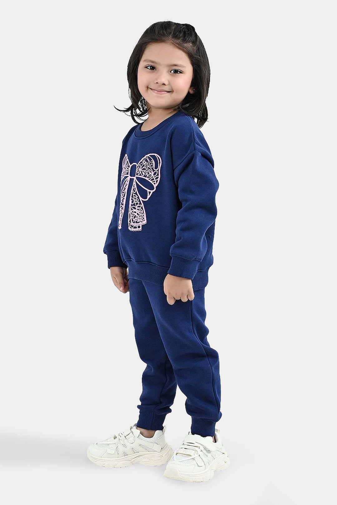 Girls Fleece 2 Piece Suit Lace Bow - NAVY