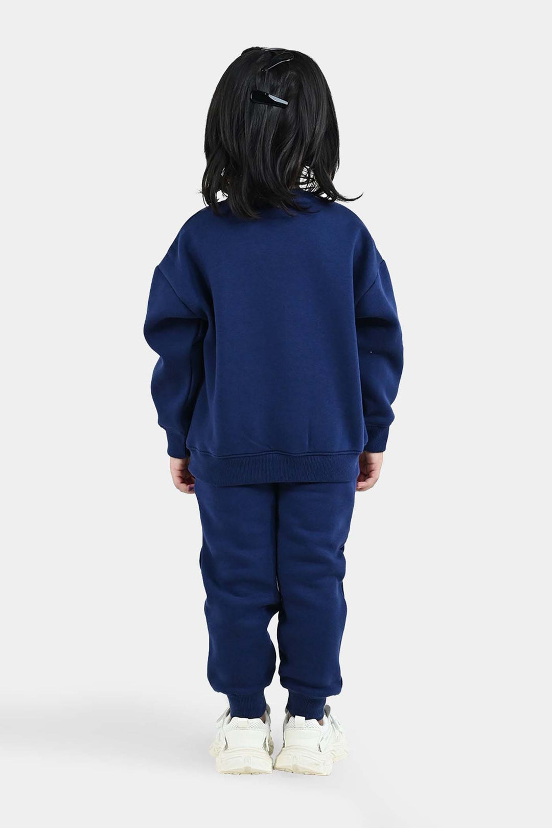 Girls Fleece 2 Piece Suit Lace Bow - NAVY