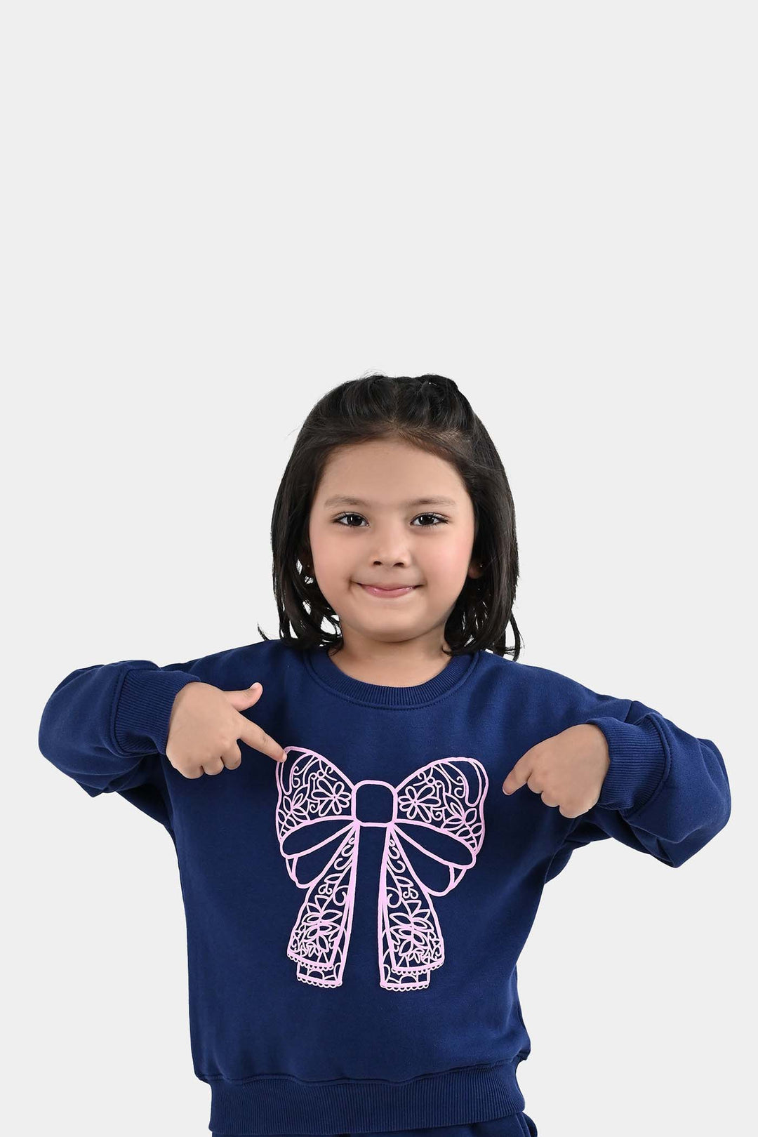 Girls Fleece 2 Piece Suit Lace Bow - NAVY