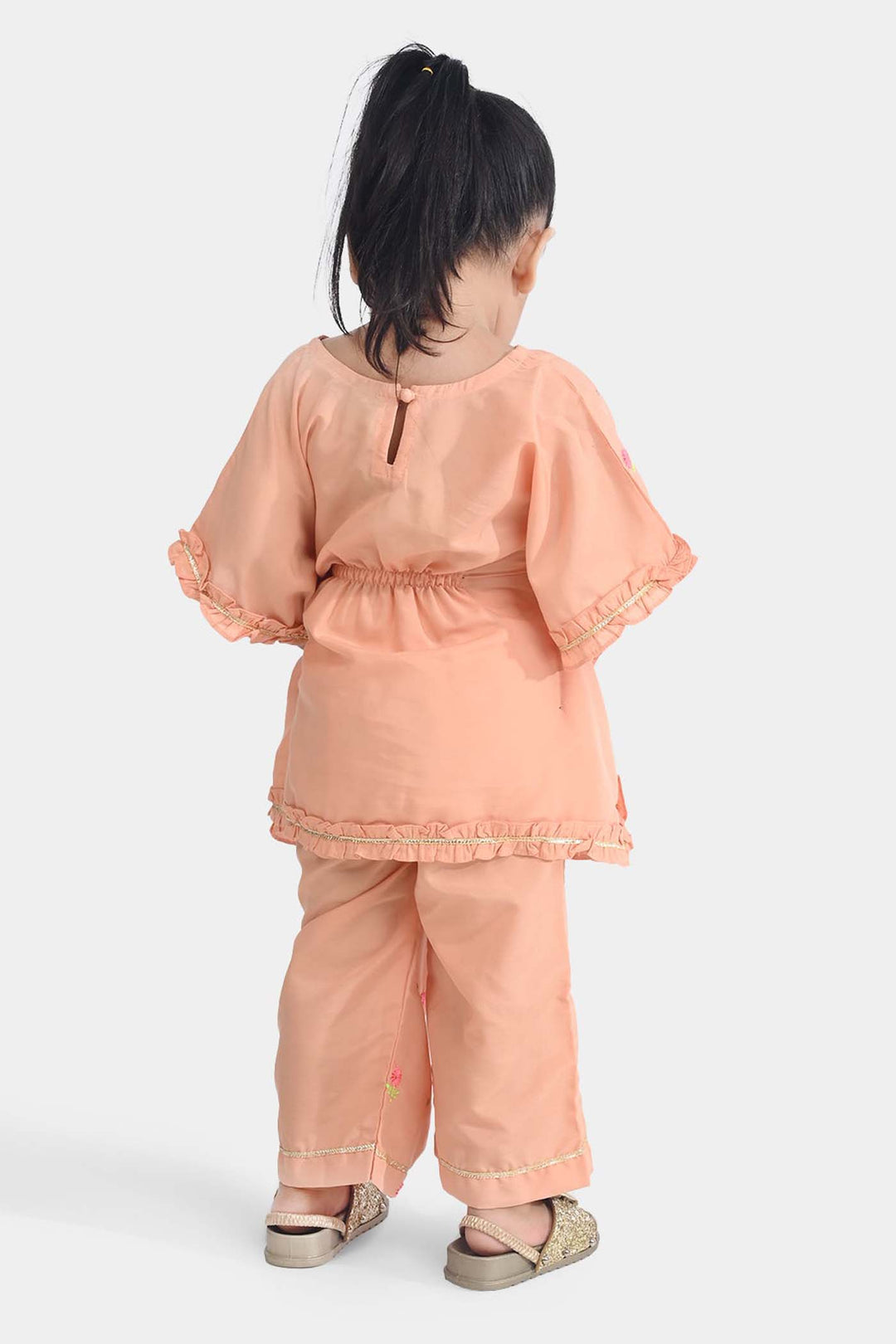 Infant Girls Poly Cambric Fancy 2 Pcs Flowers-Peach