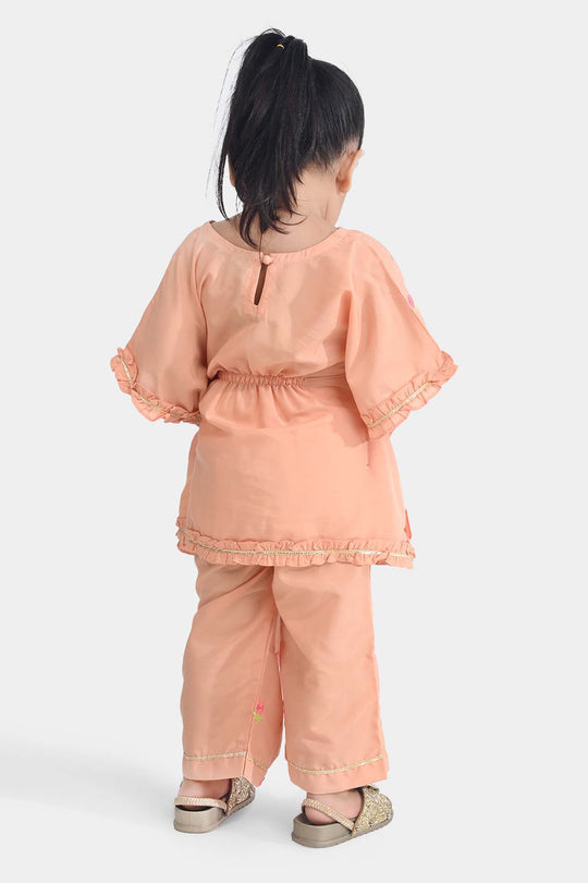 Infant Girls Poly Cambric Fancy 2 Pcs Flowers-Peach