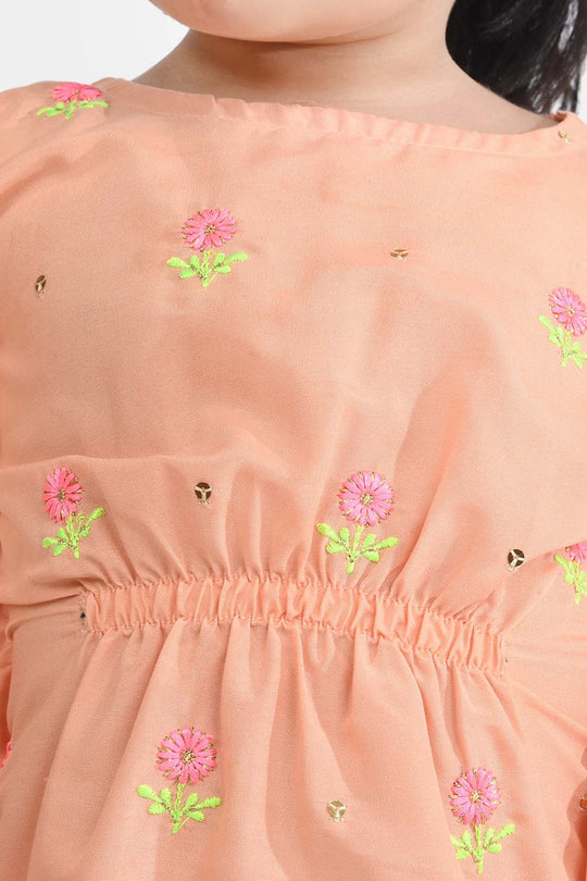 Infant Girls Poly Cambric Fancy 2 Pcs Flowers-Peach