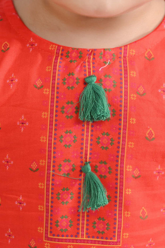 Infant Girls Cotton Poplin Printed 2Pcs Cross Stitch-ORANGE