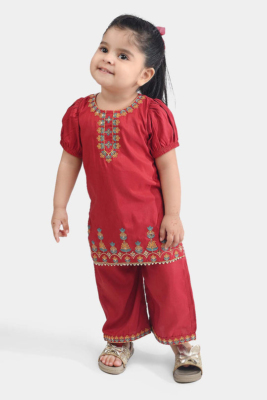Infant Girls Chiffon 2Pcs Maha Rani-Red