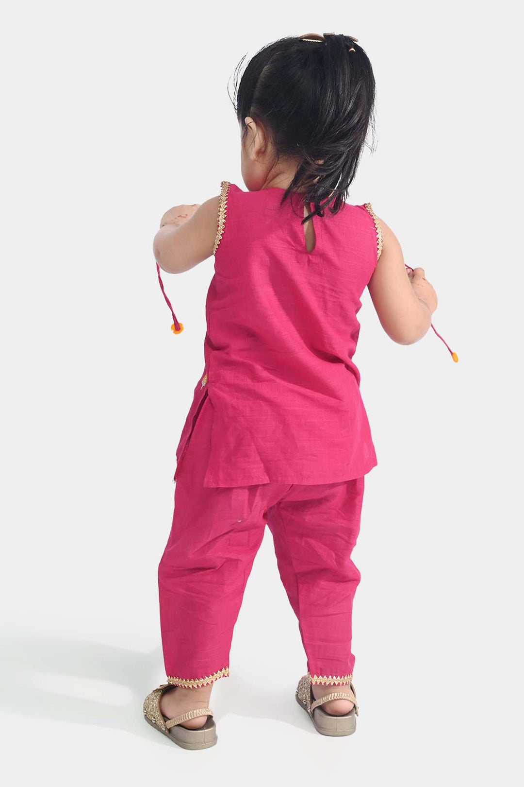 Infant Girls Cotton Slub Emb 2Pcs Magenta-Bright Pink