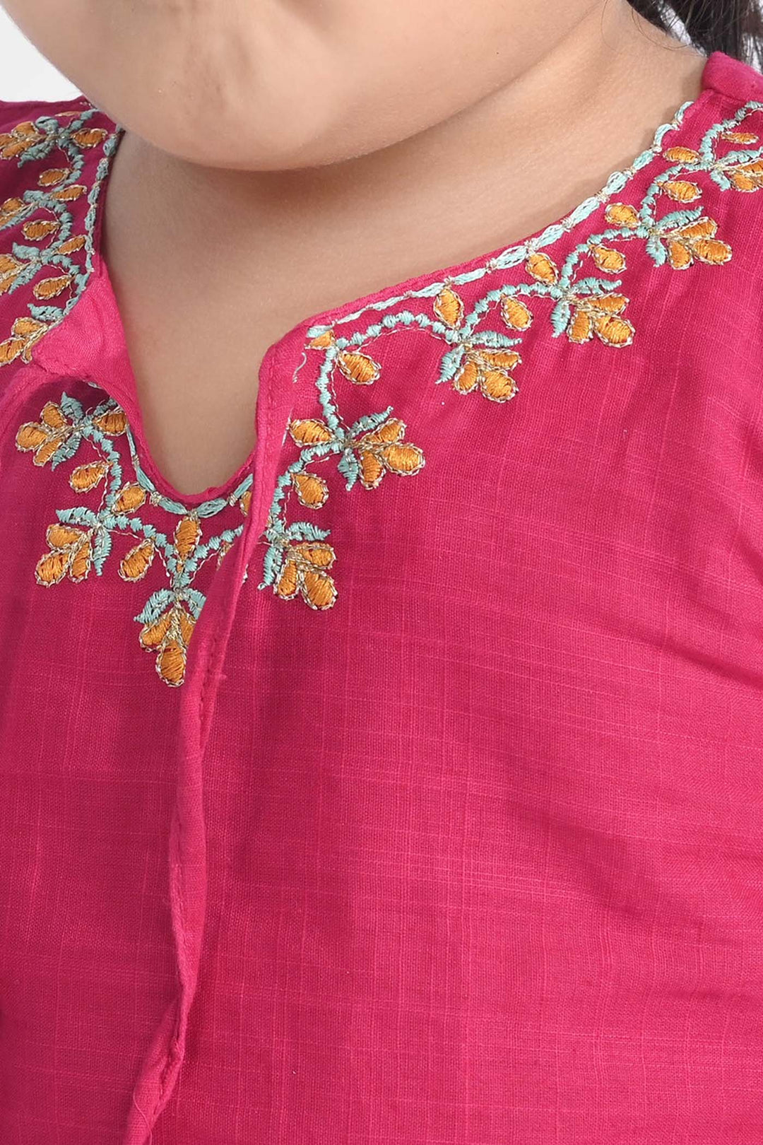 Infant Girls Cotton Slub Emb 2Pcs Magenta-Bright Pink