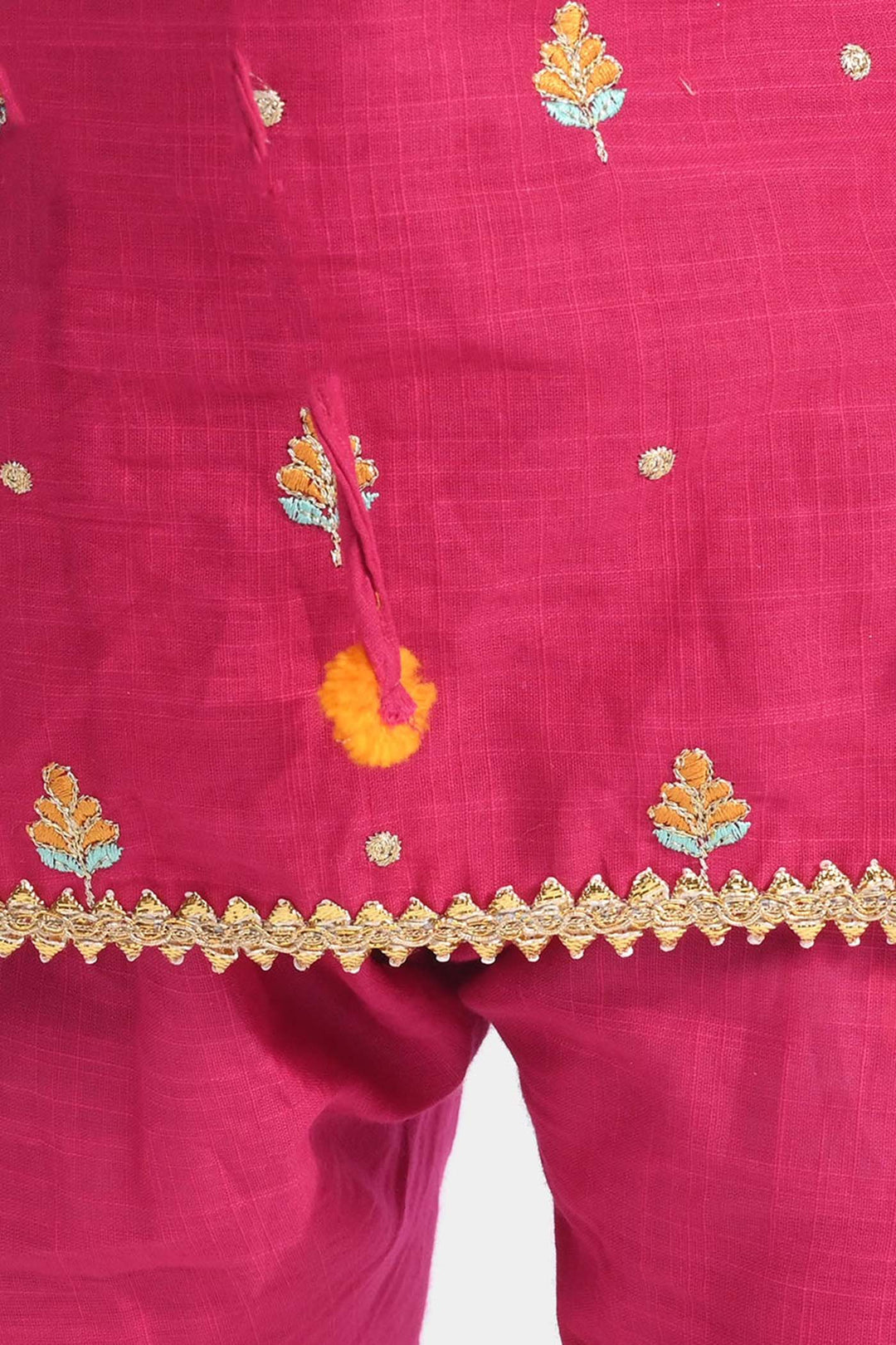 Infant Girls Cotton Slub Emb 2Pcs Magenta-Bright Pink