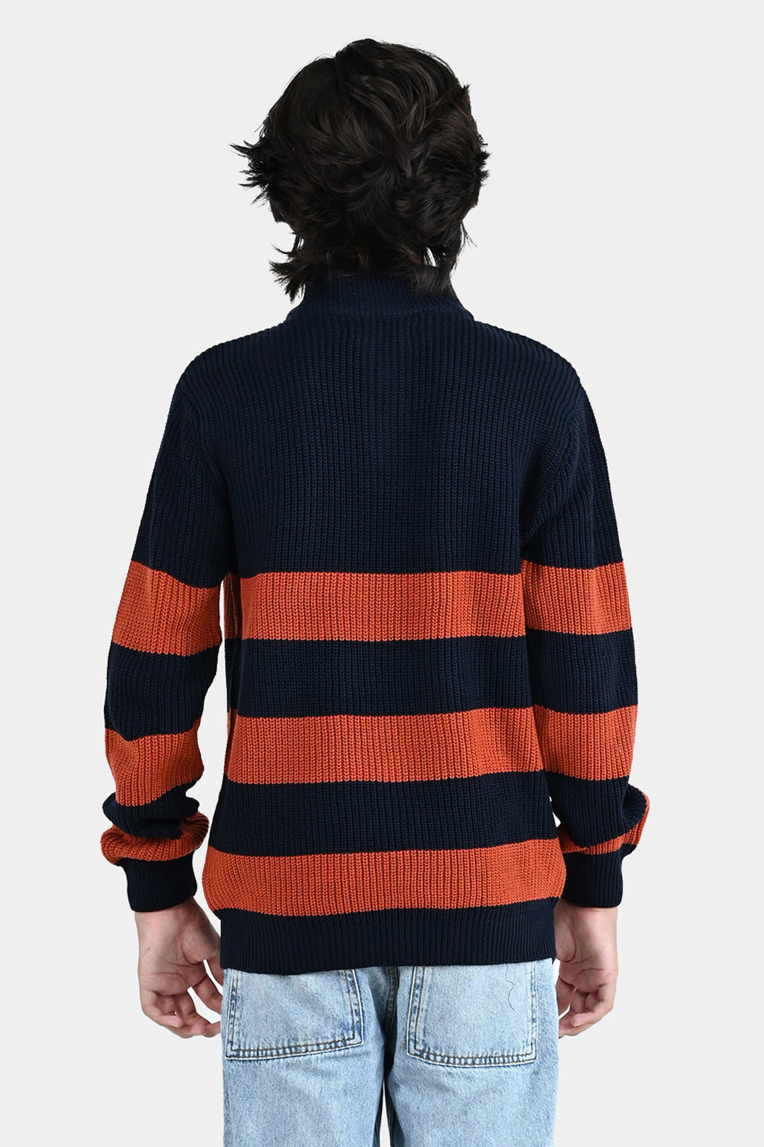 Boys Acrylic Sweater Stripe Mock - Red/Blue