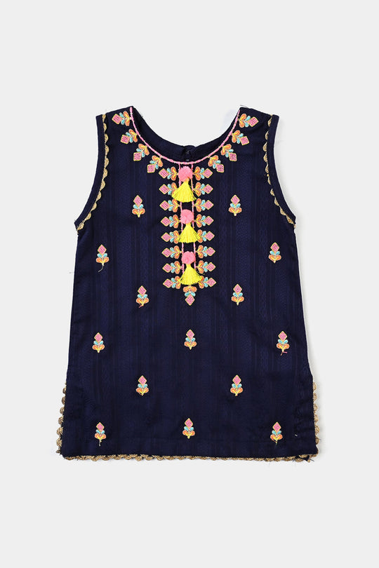 Infant Girls Cotton Emb 2Pcs Little Pop-Navy Blue