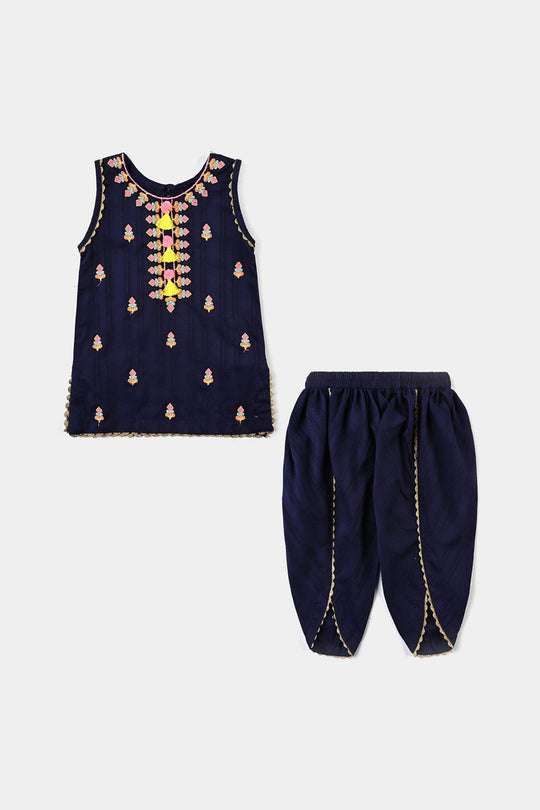 Infant Girls Cotton Emb 2Pcs Little Pop-Navy Blue