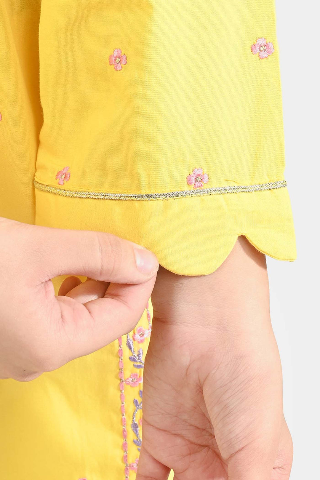 Girls Cotton Poplin Emb 2 Pcs Lime-Yellow