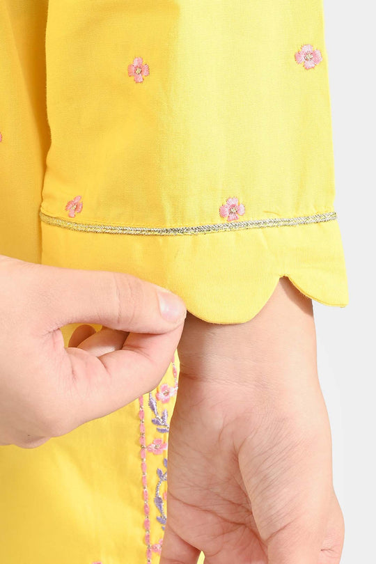 Girls Cotton Poplin Emb 2 Pcs Lime-Yellow