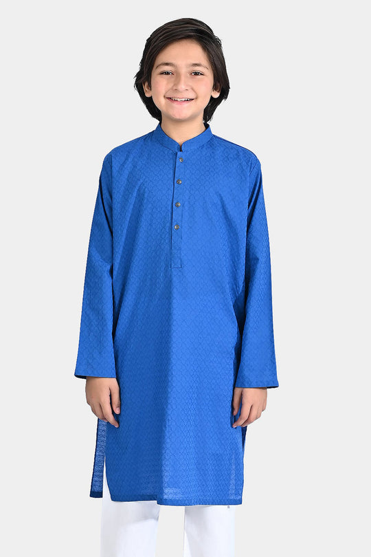 Boys Cotton Basic Kurta (Ogee Pattern)-Blue