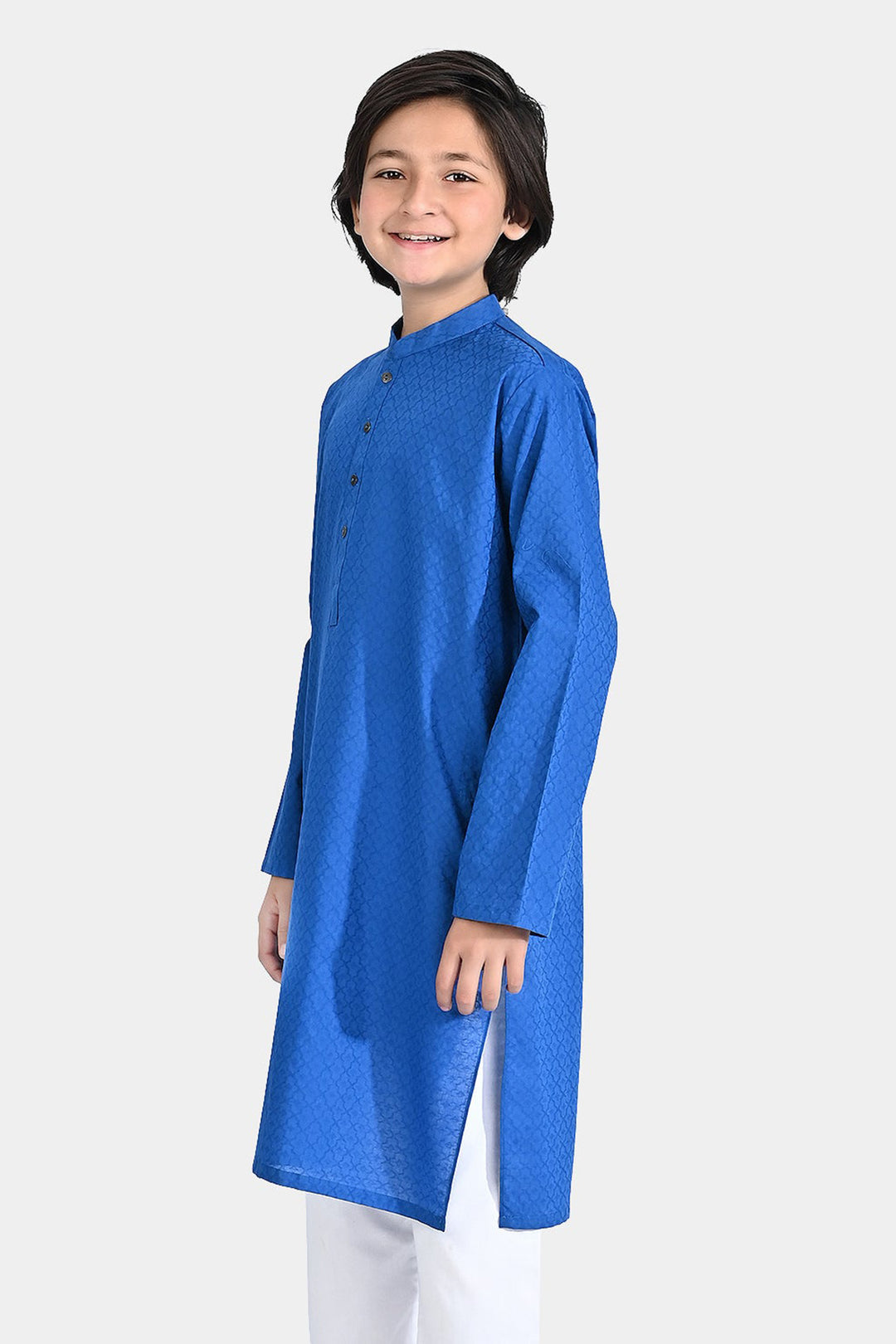 Boys Cotton Basic Kurta (Ogee Pattern)-Blue