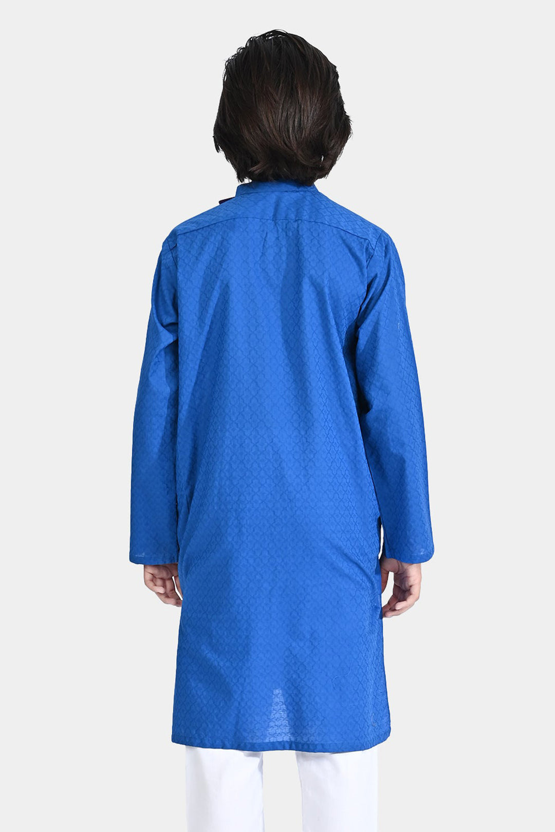 Boys Cotton Basic Kurta (Ogee Pattern)-Blue