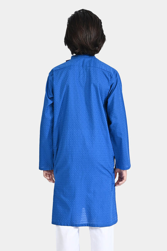 Boys Cotton Basic Kurta (Ogee Pattern)-Blue