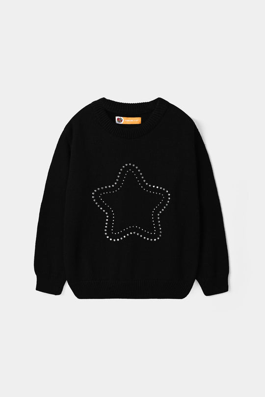 Girls Cotton Sweater Stars - BLACK