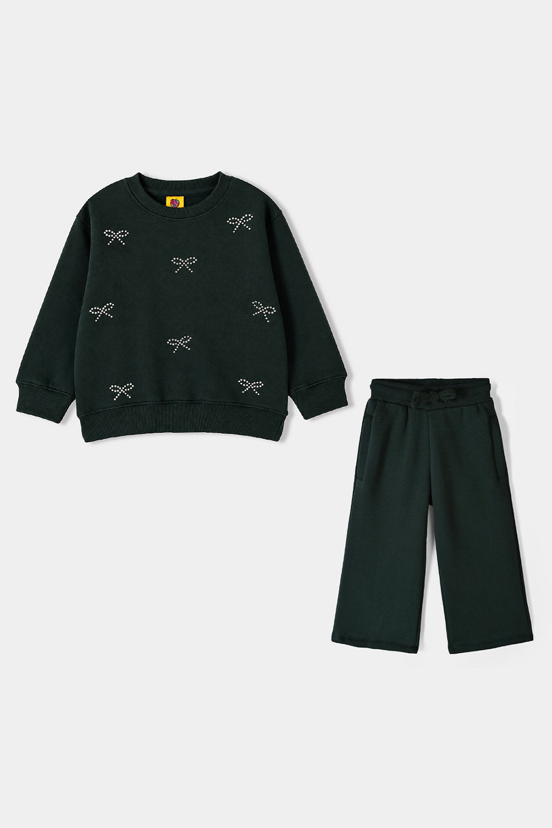Girls Fleece 2 Piece Suit Pearl Bow-Green