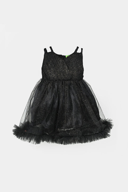 Infant Girls Net Fancy Frock Shimmer-BLACK