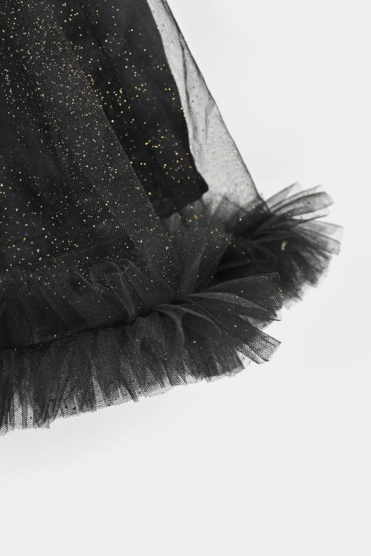 Infant Girls Net Fancy Frock Shimmer-BLACK