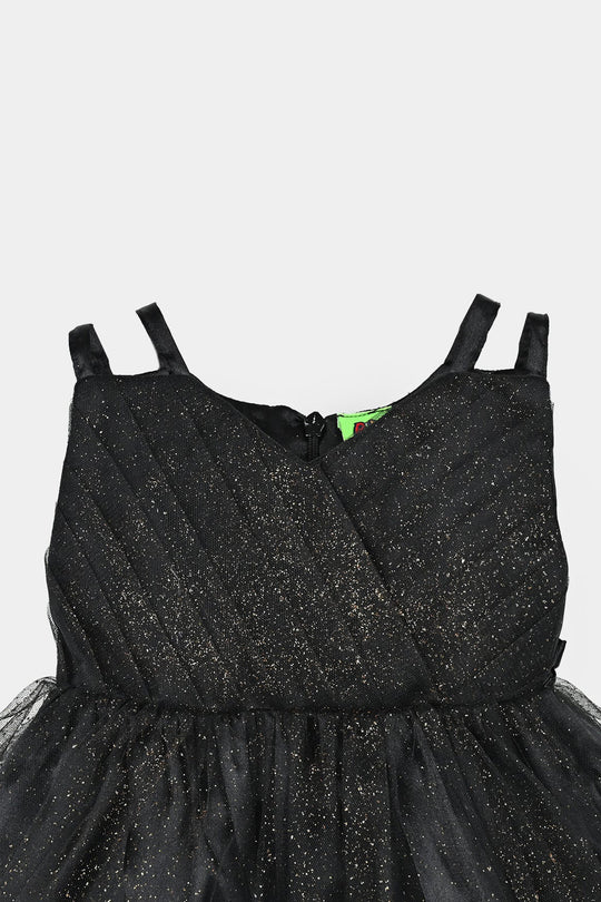 Infant Girls Net Fancy Frock Shimmer-BLACK