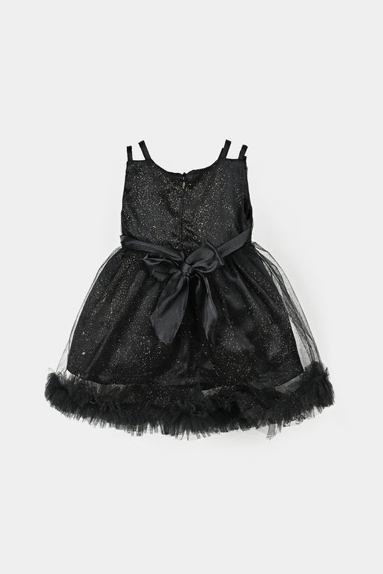 Infant Girls Net Fancy Frock Shimmer-BLACK