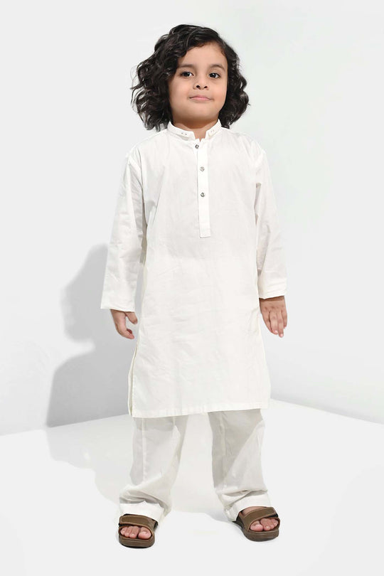 Boys Cotton Poplin Kurta Pajama (Elegant)-White
