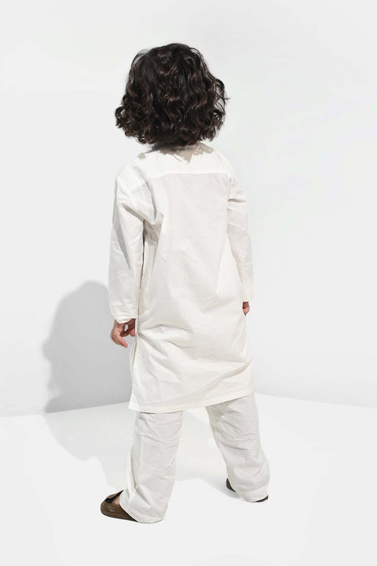 Boys Cotton Poplin Kurta Pajama (Elegant)-White