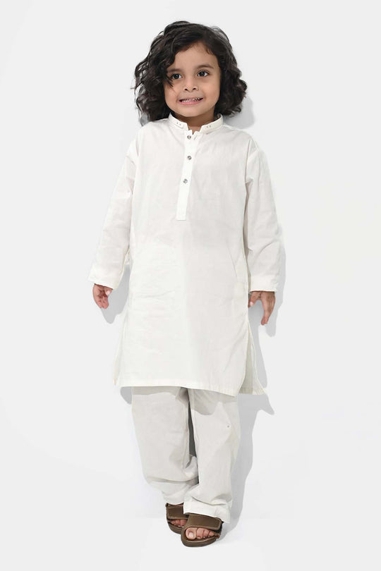Boys Cotton Poplin Kurta Pajama (Elegant)-White