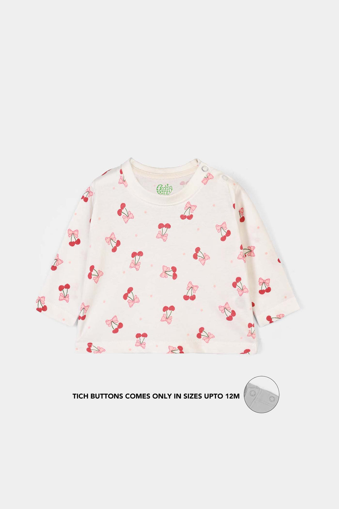 Infant Girls Cotton Jersey T-Shirt Full Sleeves Little Bows - Off White