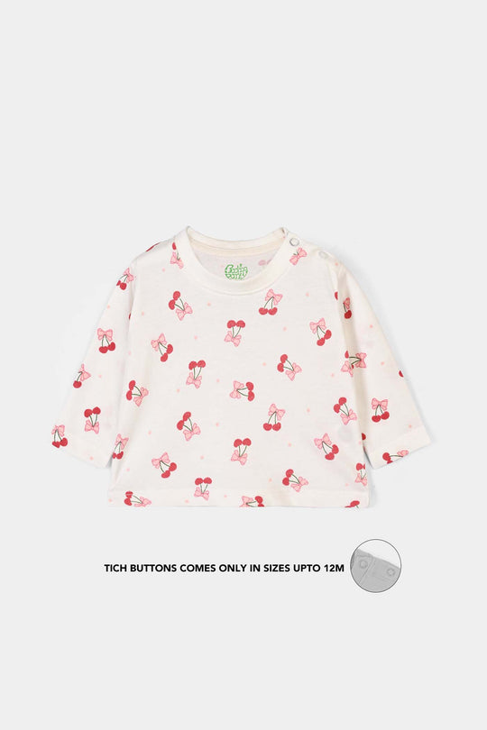 Infant Girls Cotton Jersey T-Shirt Full Sleeves Little Bows - Off White