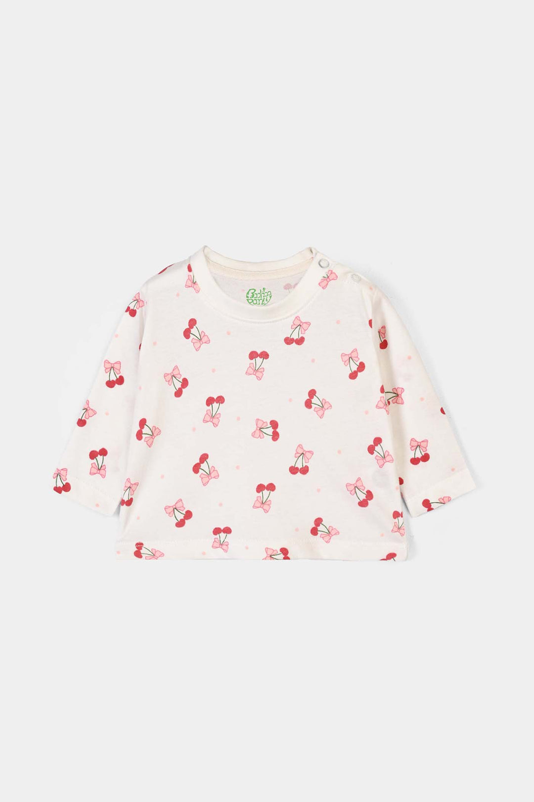 Infant Girls Cotton Jersey T-Shirt Full Sleeves Little Bows - Off White