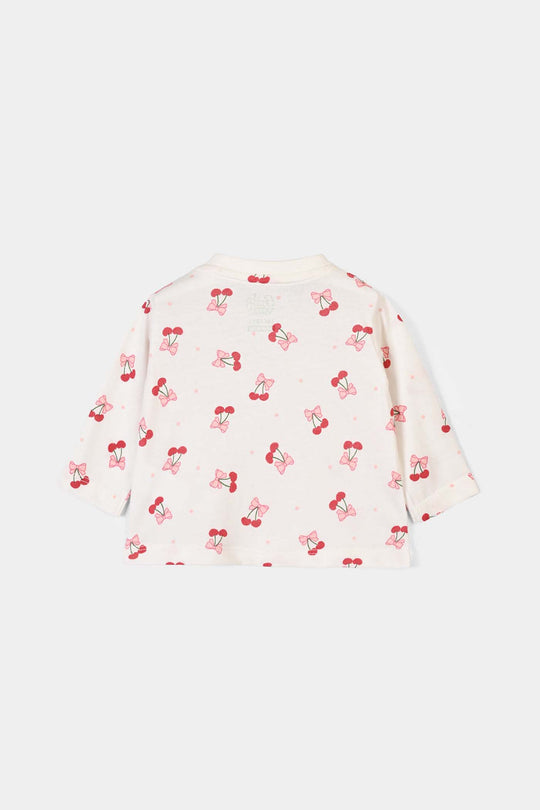 Infant Girls Cotton Jersey T-Shirt Full Sleeves Little Bows - Off White