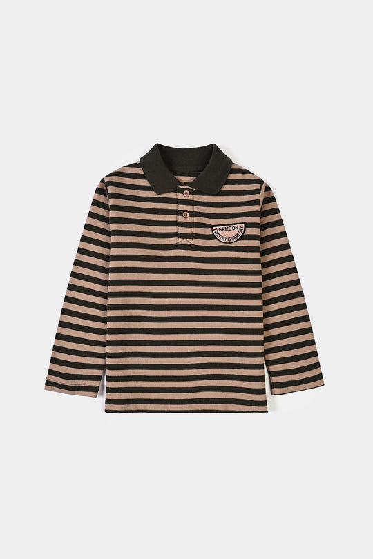 Boys Cotton PK Polo F/S Game On-Lt.Brown