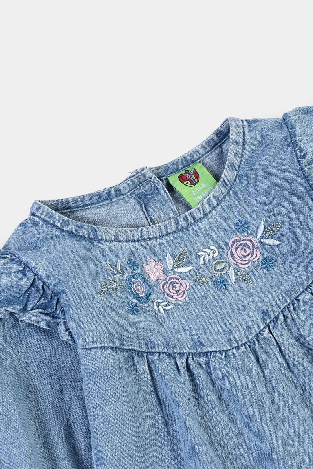 Infant Girls Denim Tensile (Light Denim) Woven Romper-BLUE