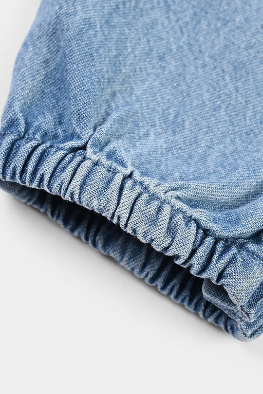 Infant Girls Denim Tensile (Light Denim) Woven Romper-BLUE