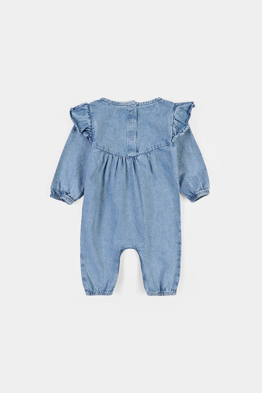Infant Girls Denim Tensile (Light Denim) Woven Romper-BLUE