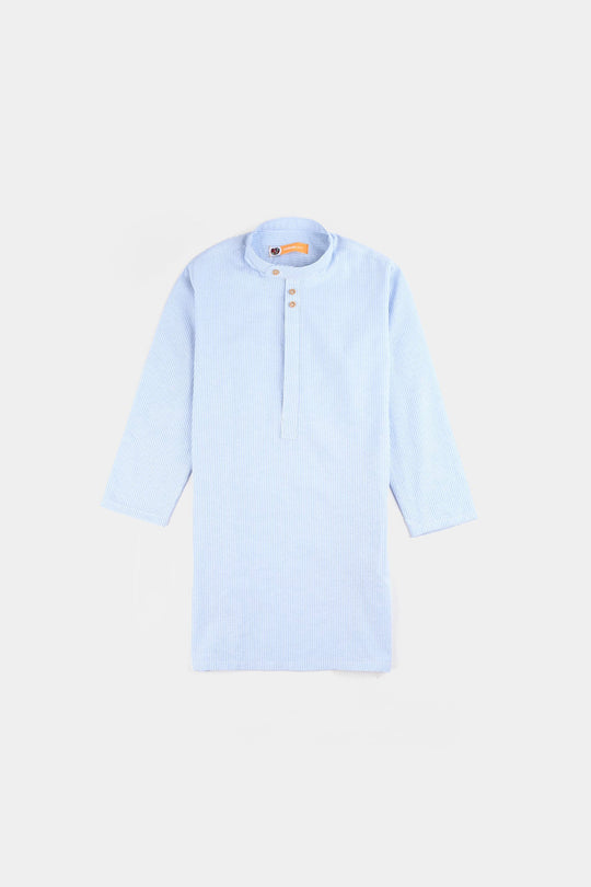 Boys Yarn Dyed Basic Kurta (Band Collar)-L/BLUE