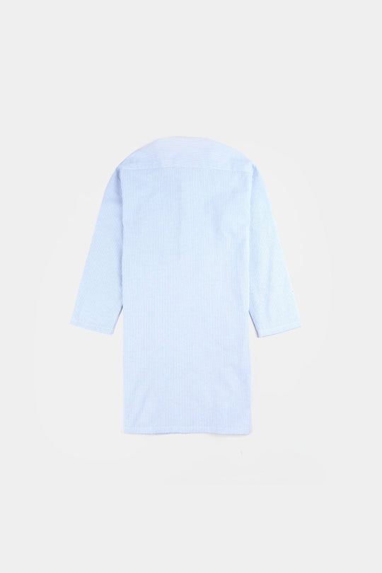 Boys Yarn Dyed Basic Kurta (Band Collar)-L/BLUE