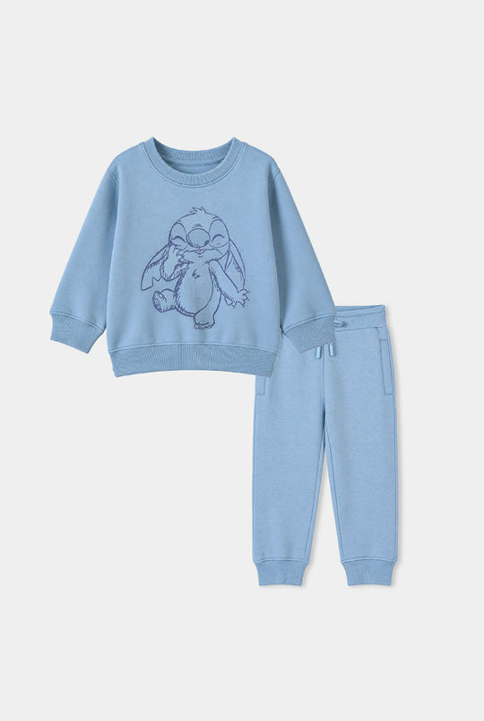 Girls Fleece 2 Piece Suit Stitch-Blue.Fog