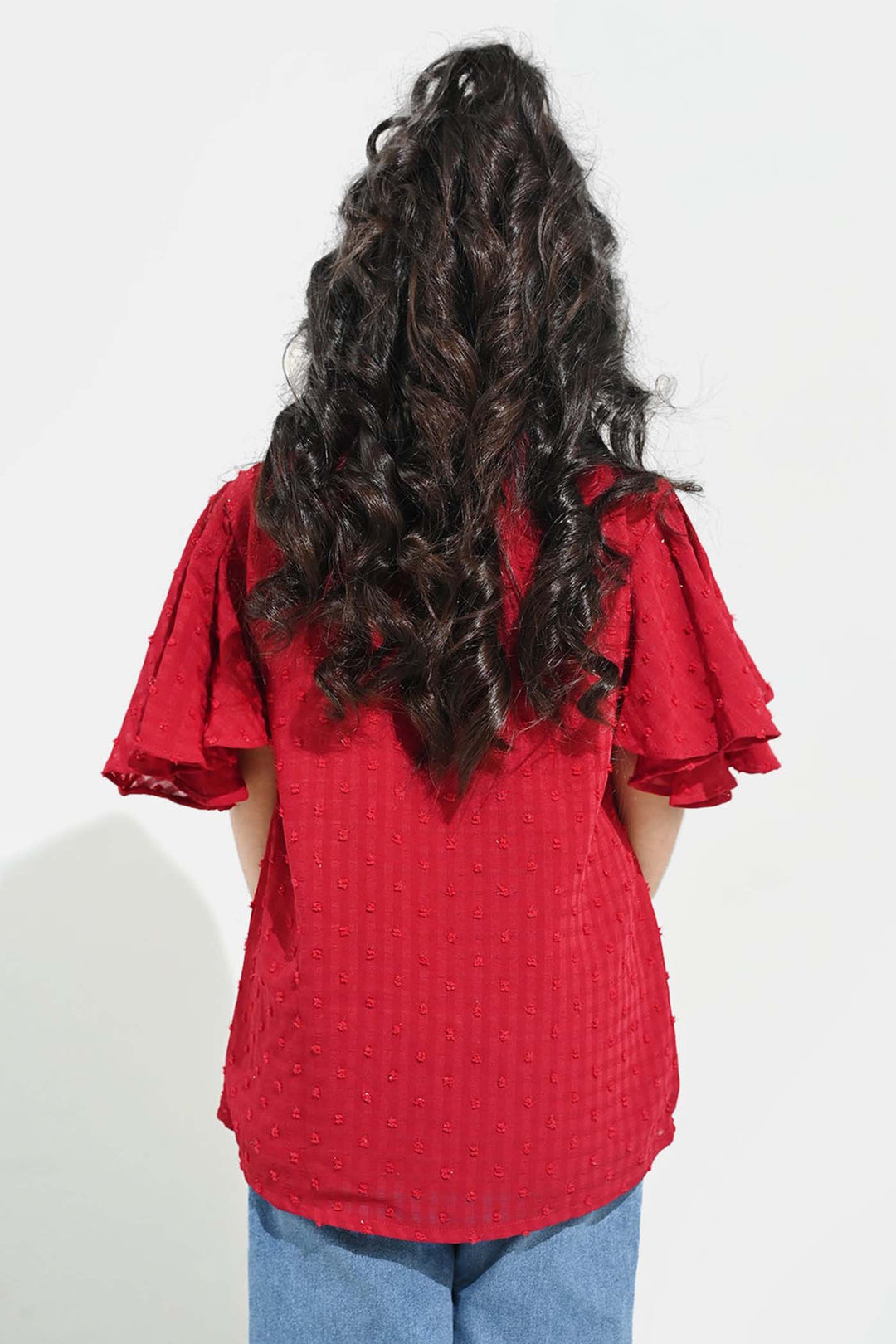 Girls Casual Top Flared Sleeves-MAROON Chiffon