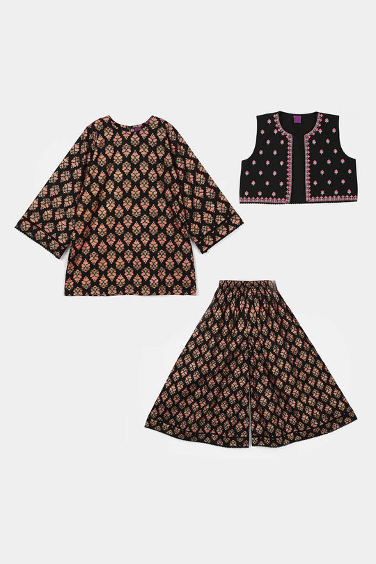 Girls Cotton 3Pcs (Rang) - Black