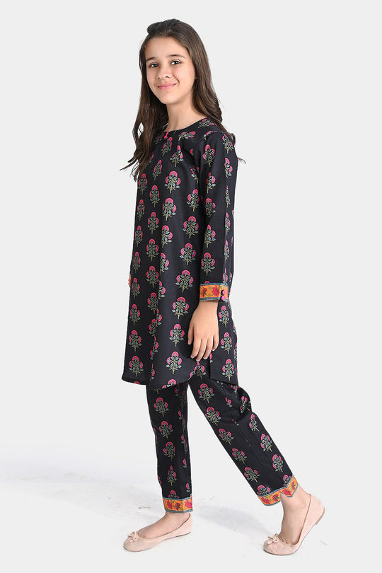 Girls Cotton Poplin Printed 2PCs Suit Boti-BLACK