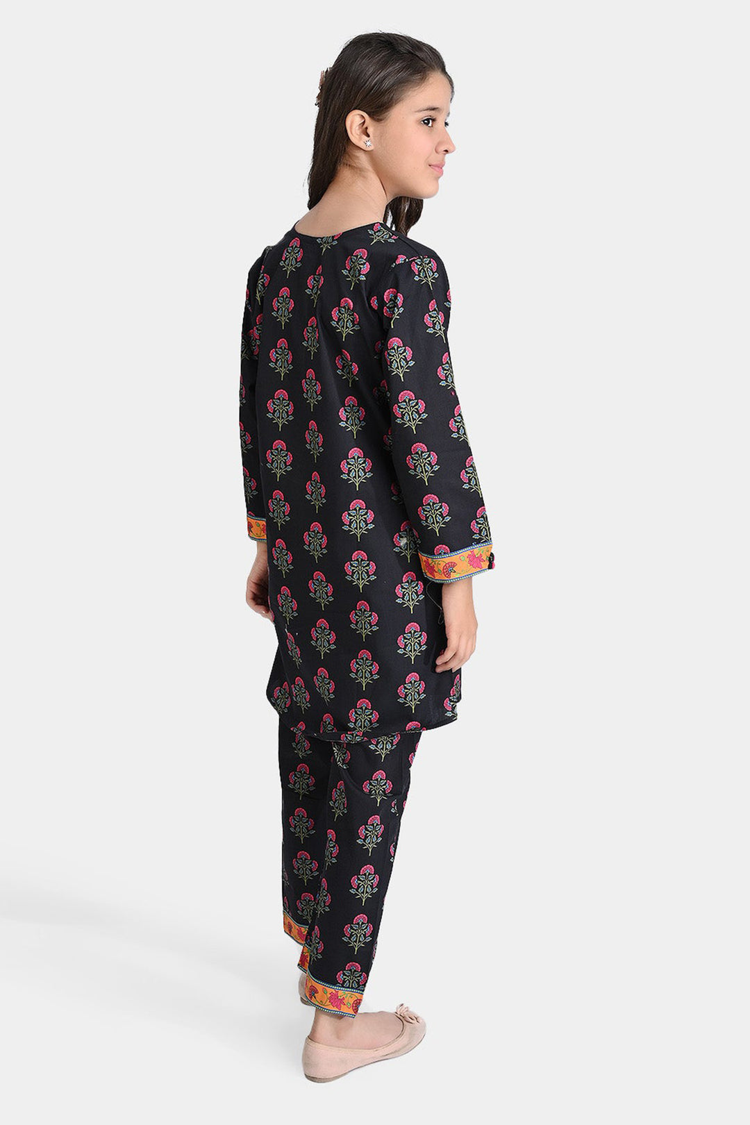 Girls Cotton Poplin Printed 2PCs Suit Boti-BLACK