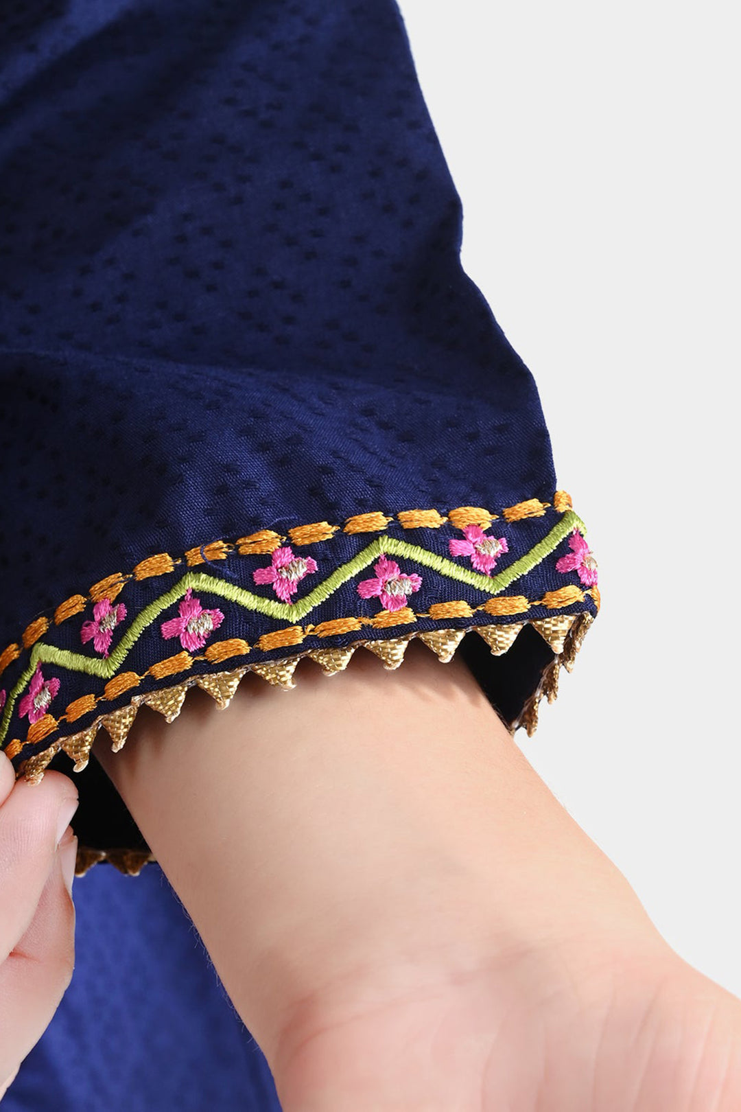 Girls Jacquard EMB 2PC Suit Sakoon-Navy Blue